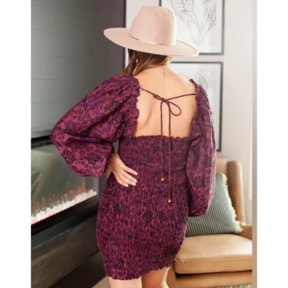 NWT Free People Smock It To Me Mini Dress Burgundy - Picture 3 of 12